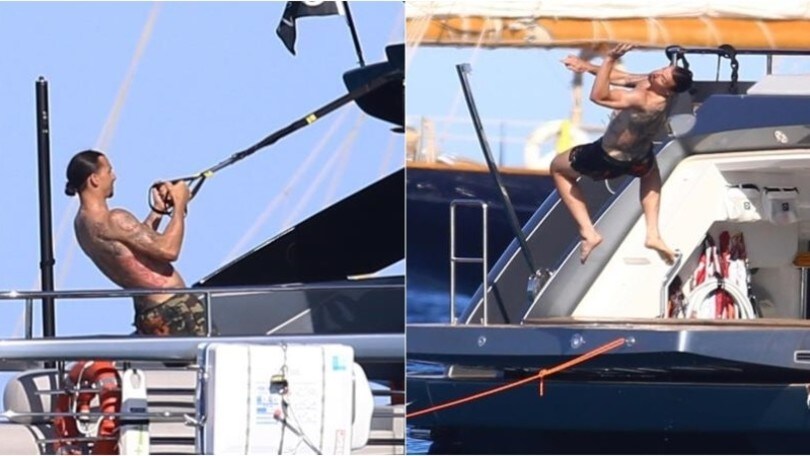 Ibrahimovic in vacanza a Saint-Tropez: tuffi acrobatici e allenamento sullo yacht