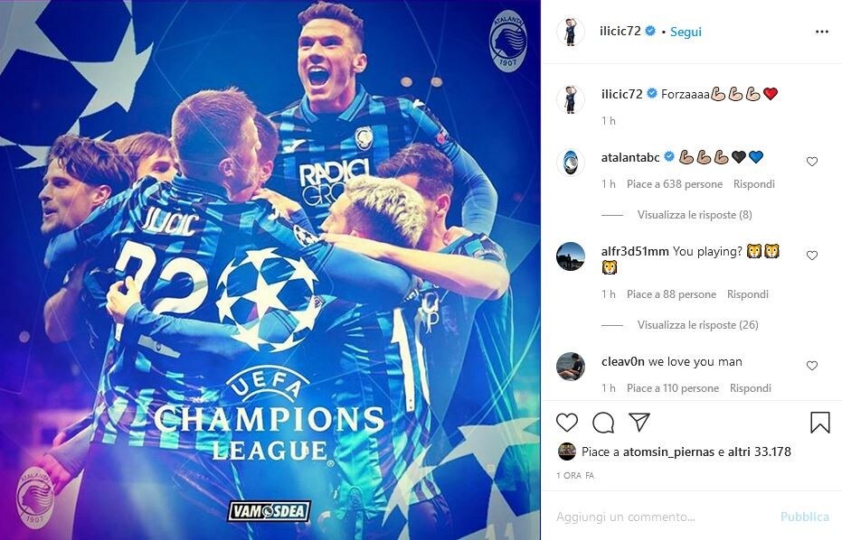 Ilicic carica l'Atalanta in vista del Psg: "Forzaaaa!"