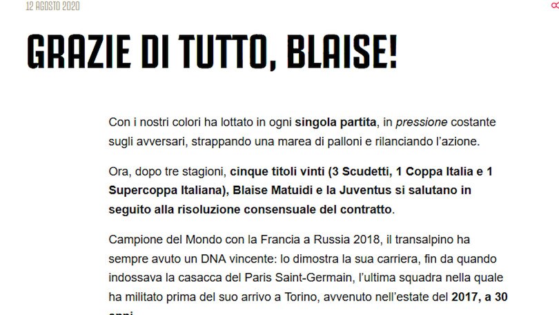 Juventus, Matuidi lascia i campioni d'Italia