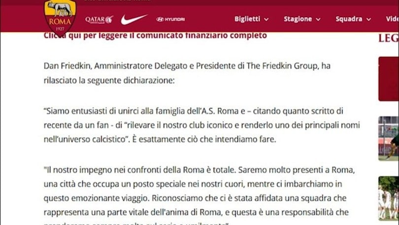Ufficiale, Roma: Friedkin è il nuovo proprietario del club