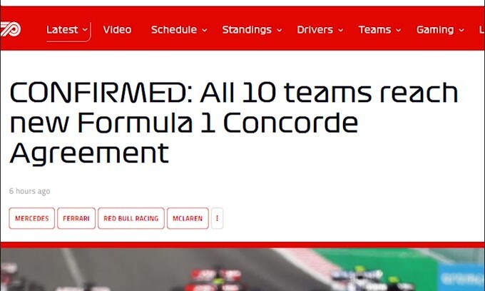 F1, Patto della Concordia firmato da tutti i team