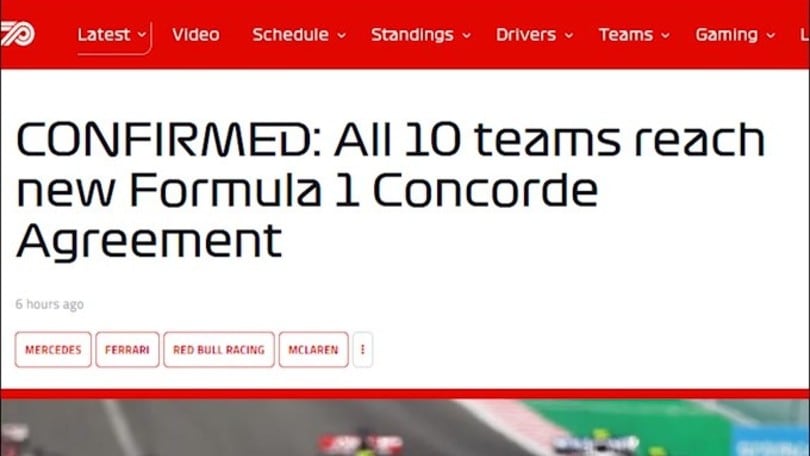 F1, Patto della Concordia firmato da tutti i team