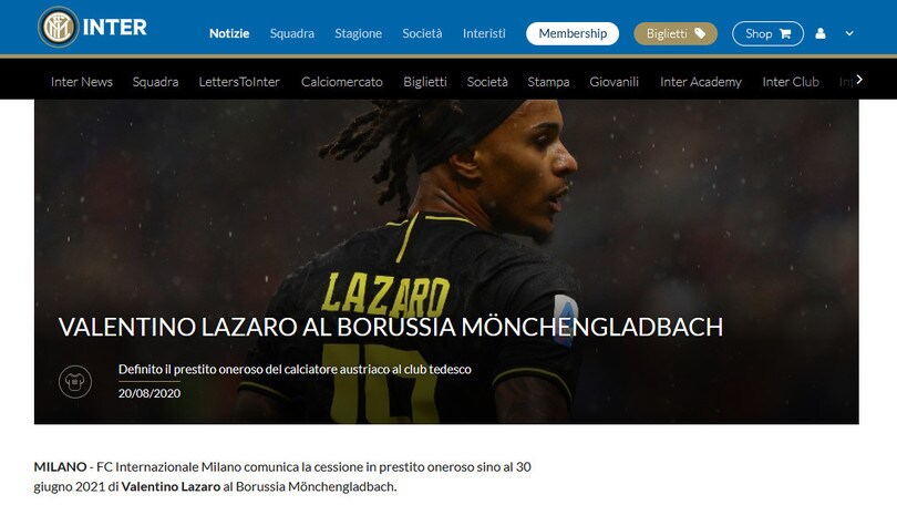 Inter, Lazaro in prestito al Borussia Monchengladbach