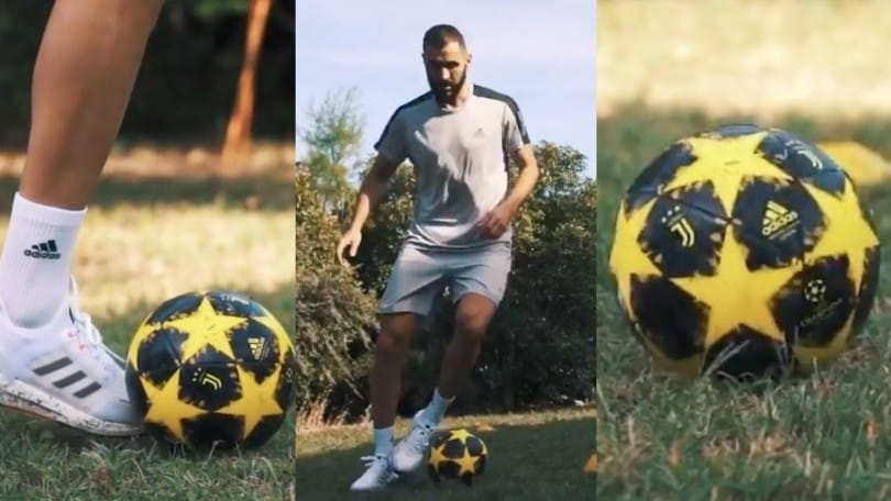 Benzema si allena con il pallone della Juve: social scatenati