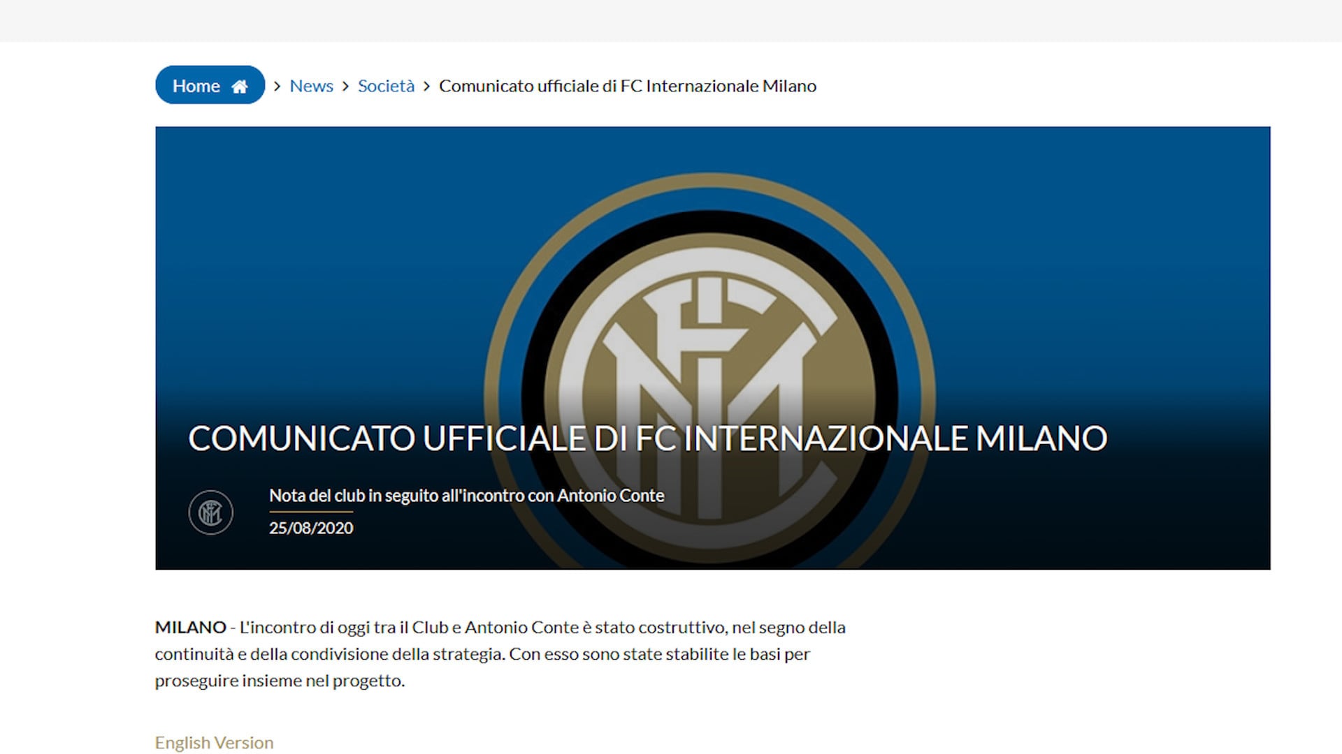 Ufficiale, Antonio Conte resta all'Inter