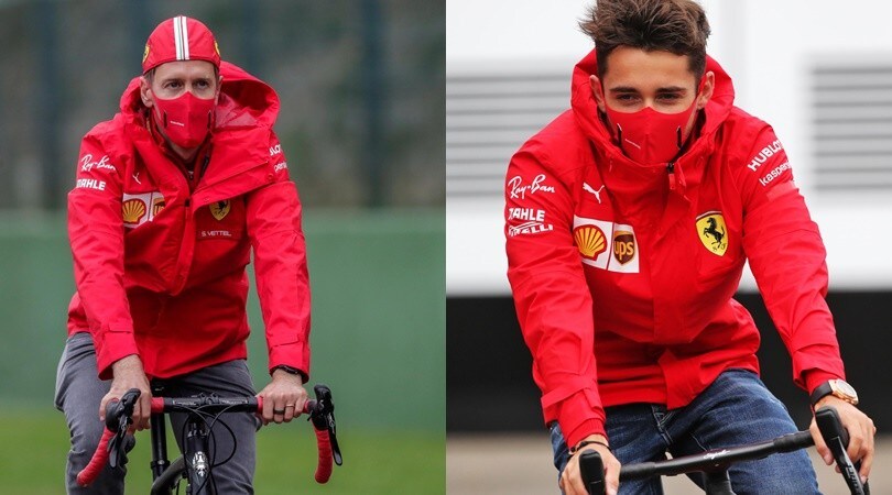 Leclerc e Vettel, in bicicletta con la mascherina