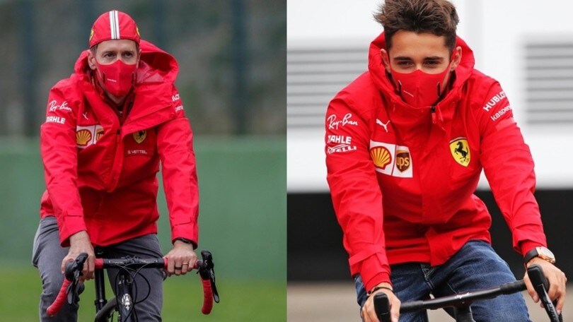 Leclerc e Vettel, in bicicletta con la mascherina