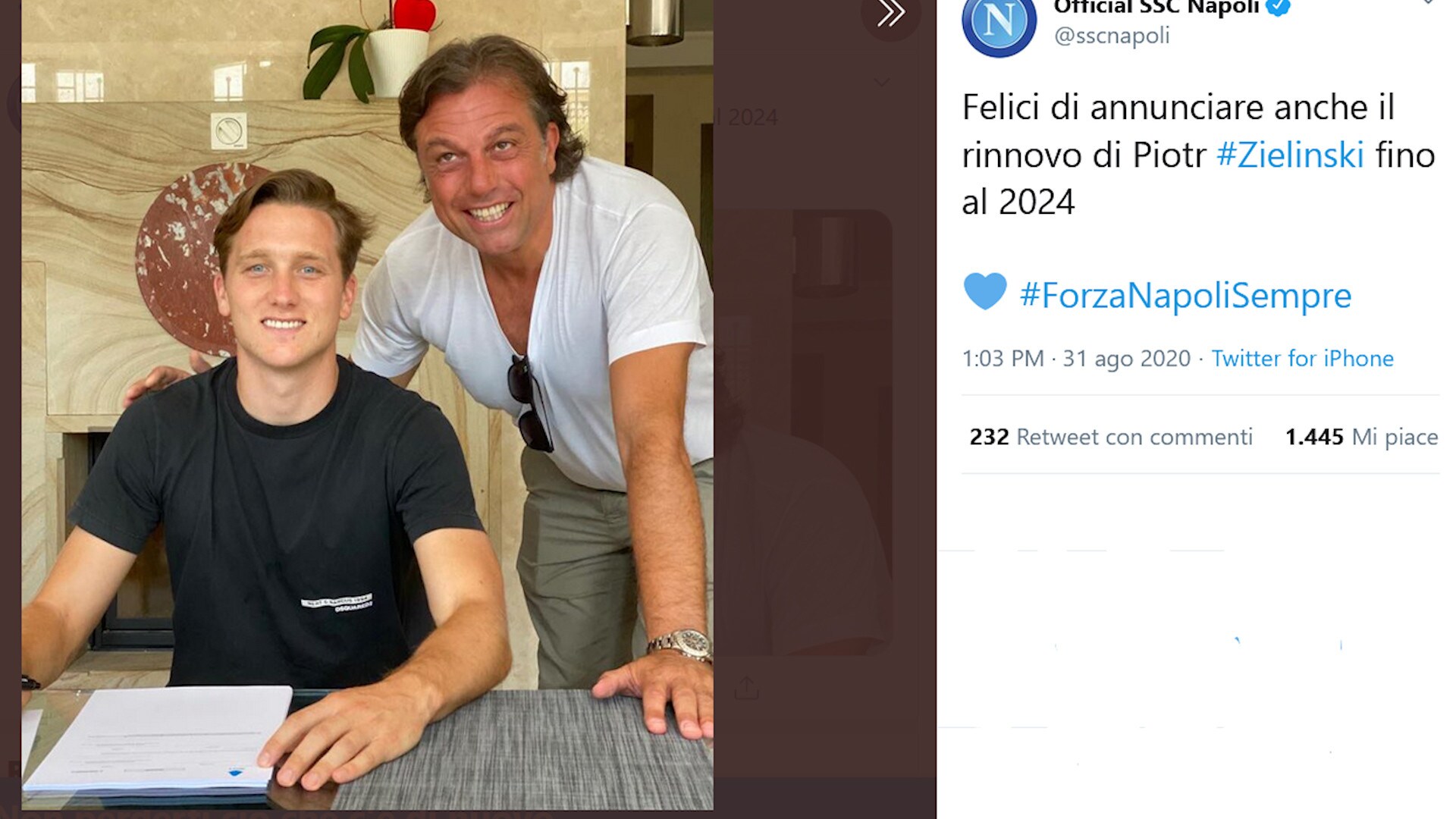 Napoli, ufficiale il rinnovo di Zielinski fino al 2024