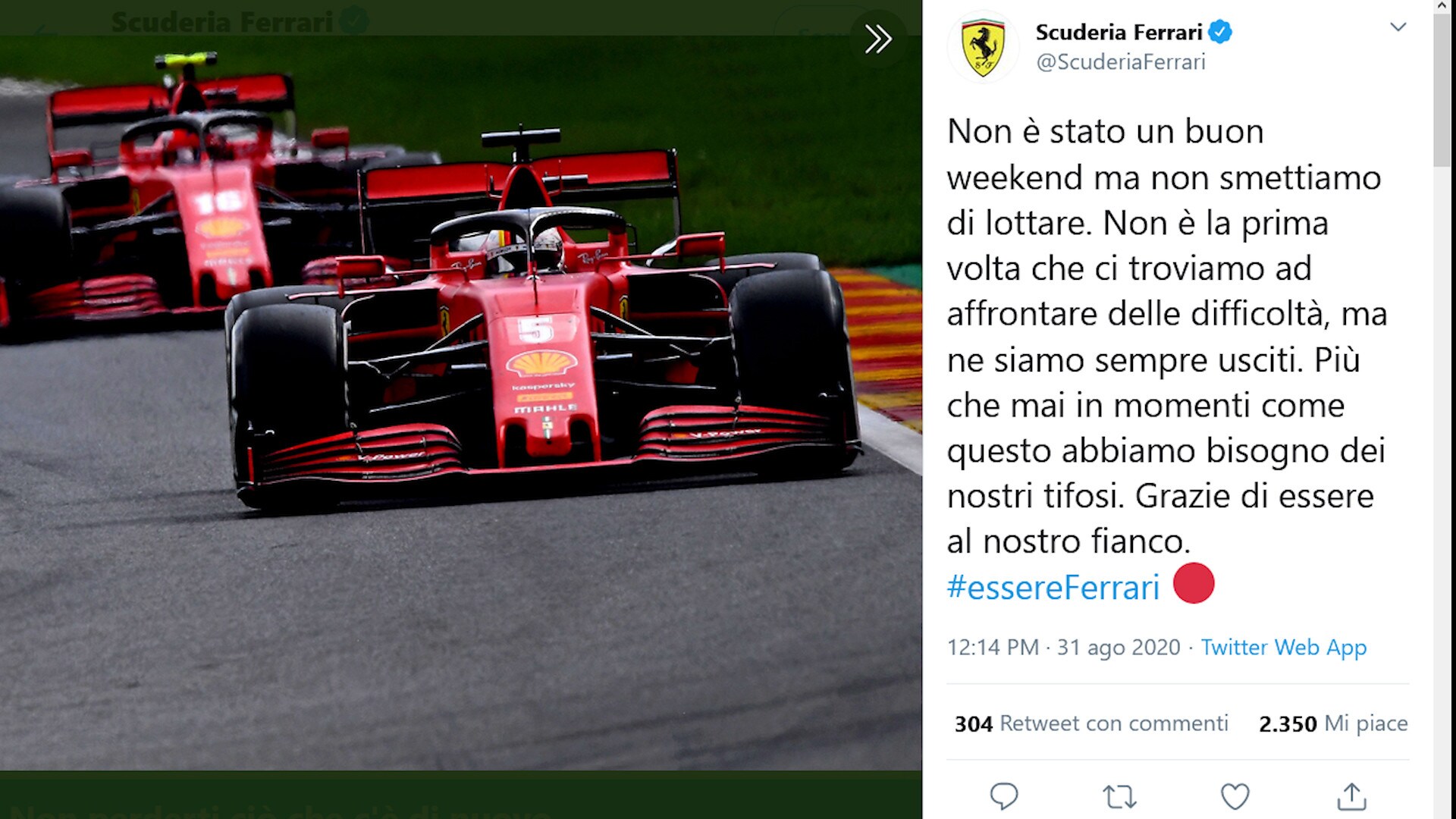 La Ferrari "chiama" i tifosi: "Grazie di essere al nostro fianco"