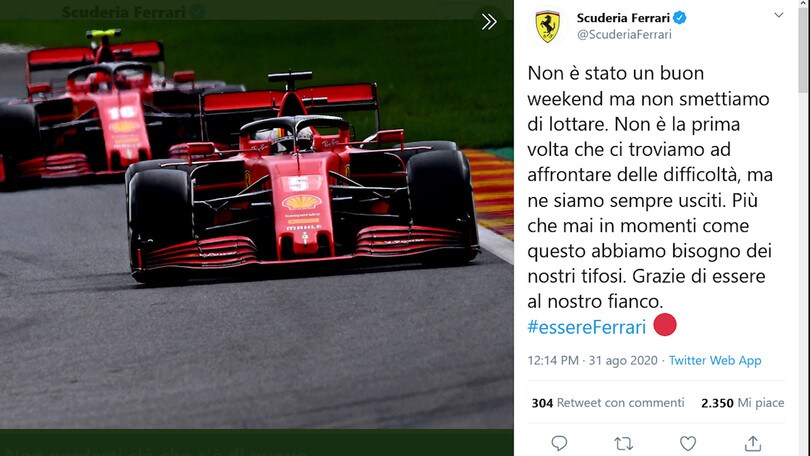 La Ferrari "chiama" i tifosi: "Grazie di essere al nostro fianco"