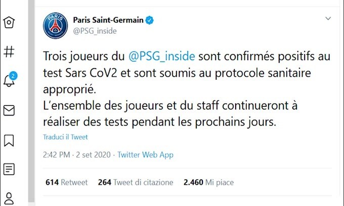 Psg, 3 casi di Covid-19: c'è anche Neymar