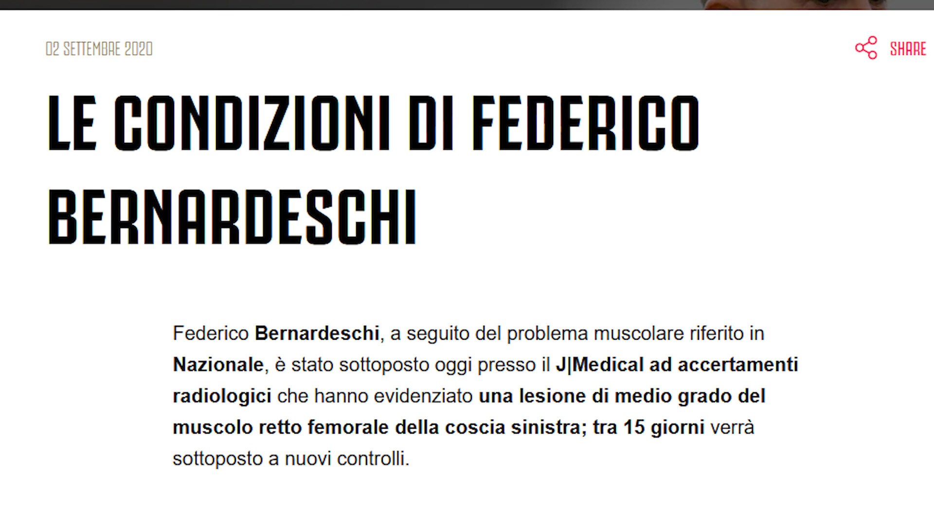 Juventus, nell'esordio con la Samp assente Bernardeschi?