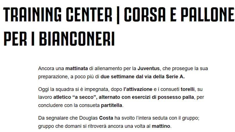 Juve, sorrisi per Pirlo: Douglas Costa torna in gruppo