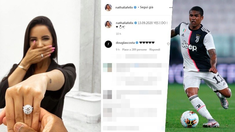 Juve, Douglas Costa compie 30 anni e chiede alla fidanzata di sposarlo
