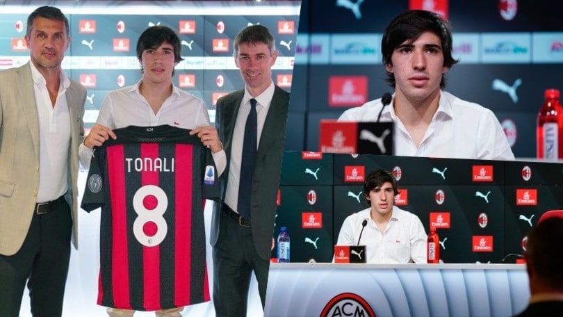 Milan, ecco Tonali: presentazione con Maldini e Massara
