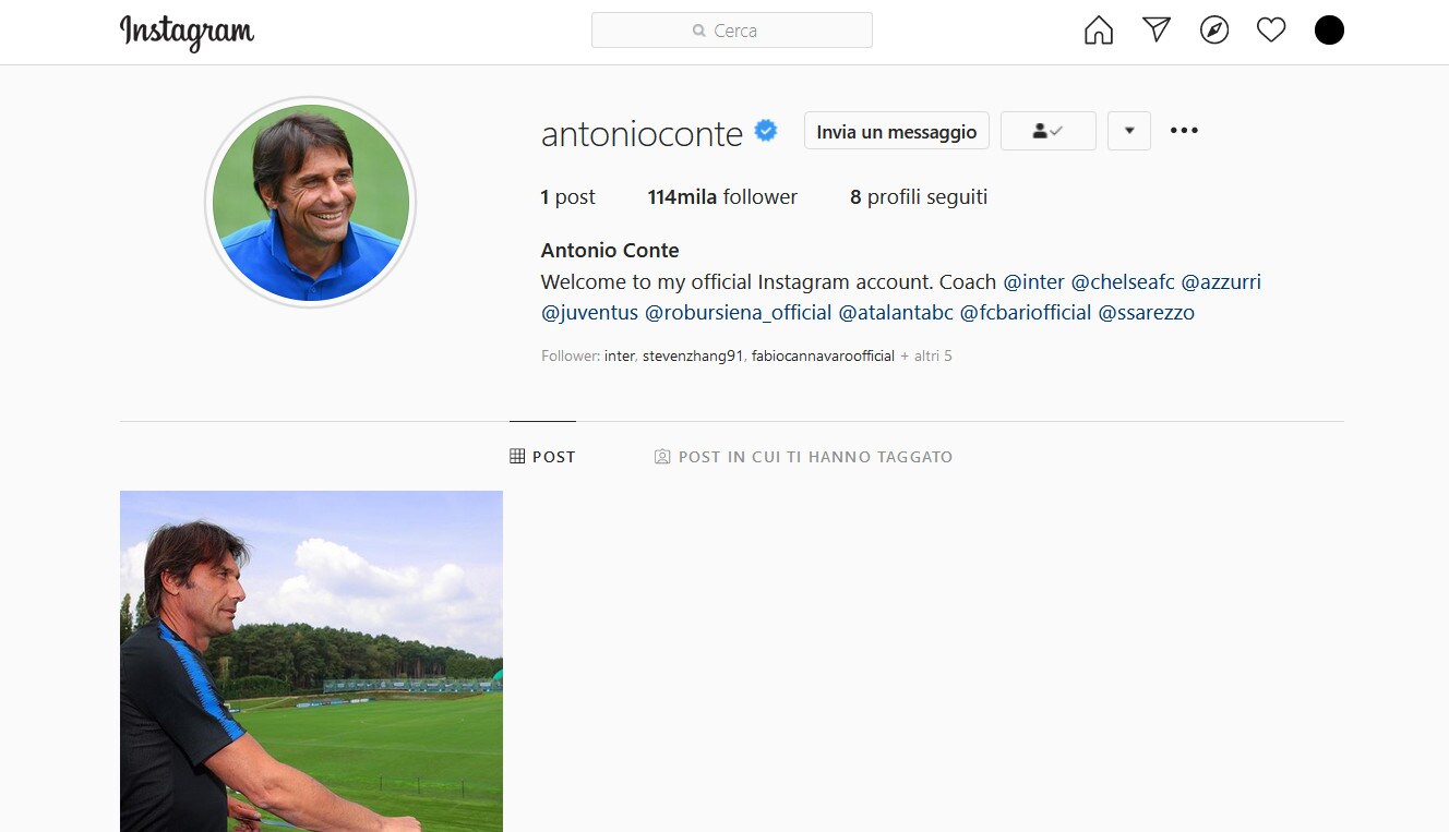 Inter, Conte apre un account su Instagram