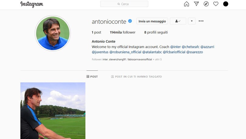 Inter, Conte apre un account su Instagram