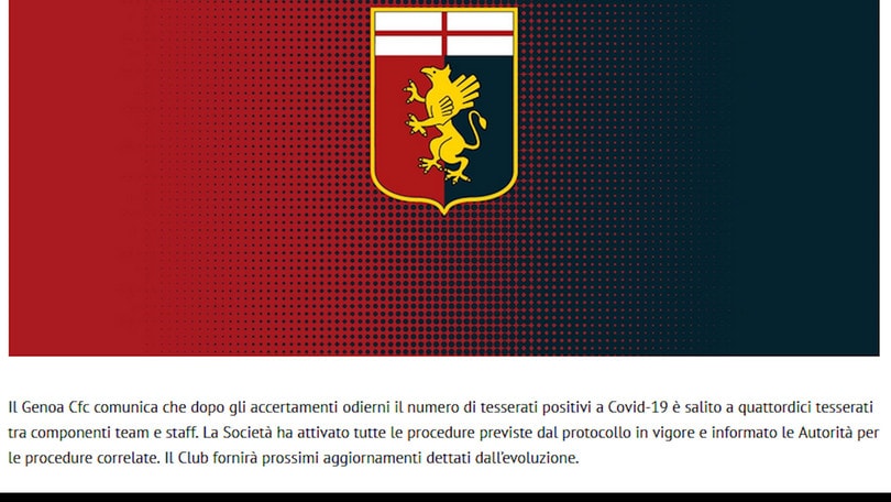 Shock Genoa, 14 tesserati positivi al Covid