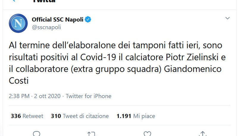 Napoli, due positivi al Coronavirus