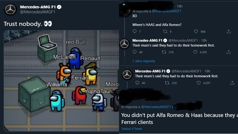 Mercedes lascia fuori Haas e Alfa Romeo dal gioco Among Us: frecciata per la Ferrari?