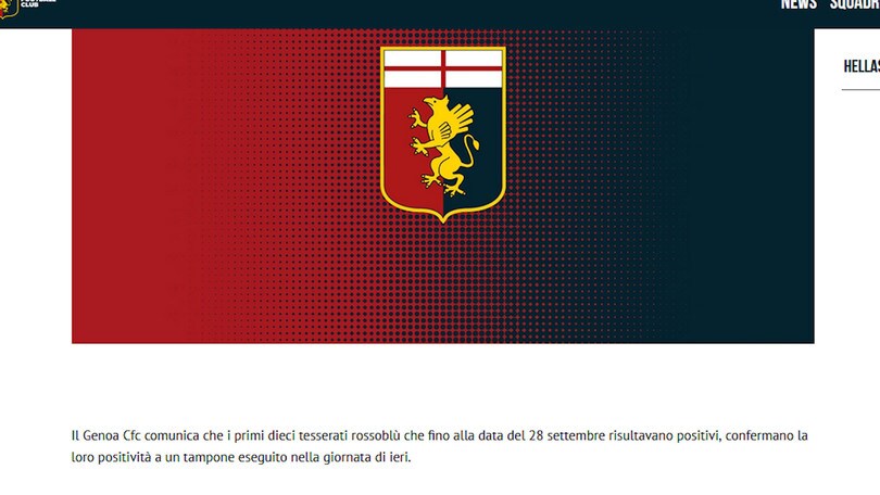 Genoa, confermata la positività al Covid per dieci calciatori
