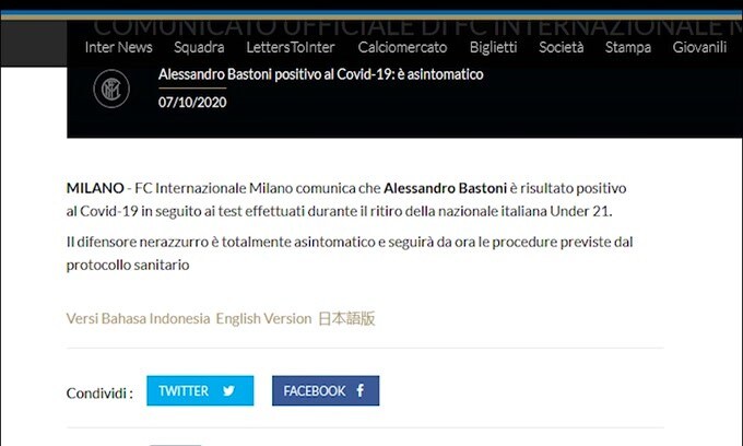 Inter, Skriniar positivo al Covid-19