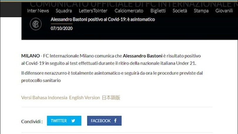 Inter, Skriniar positivo al Covid-19