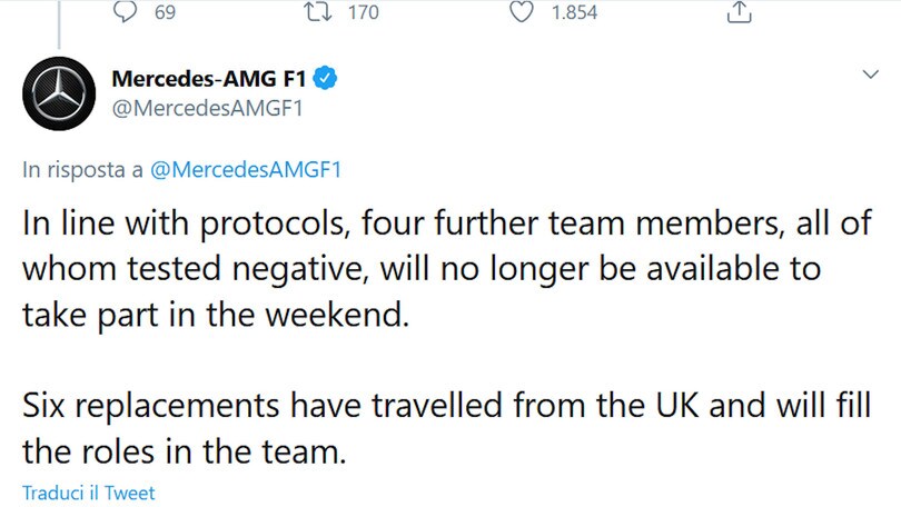 F1, Mercedes: altro positivo nel team, è il secondo