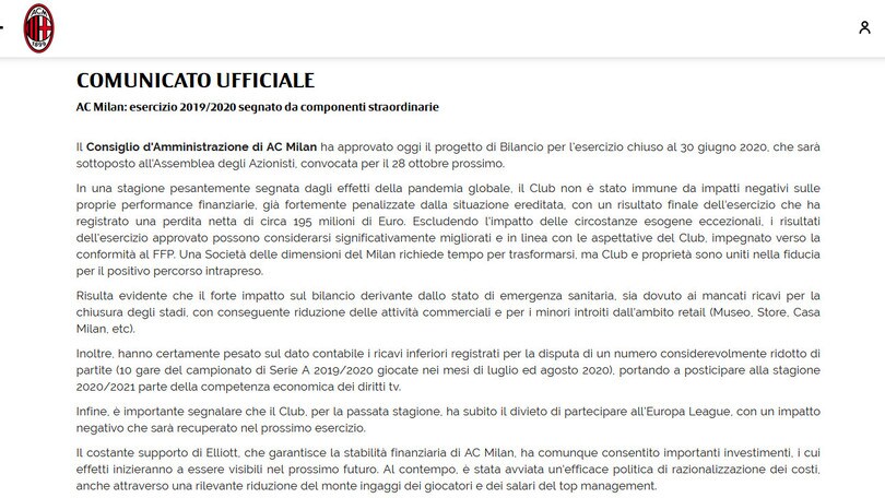 Milan, il bilancio si chiude con perdite record