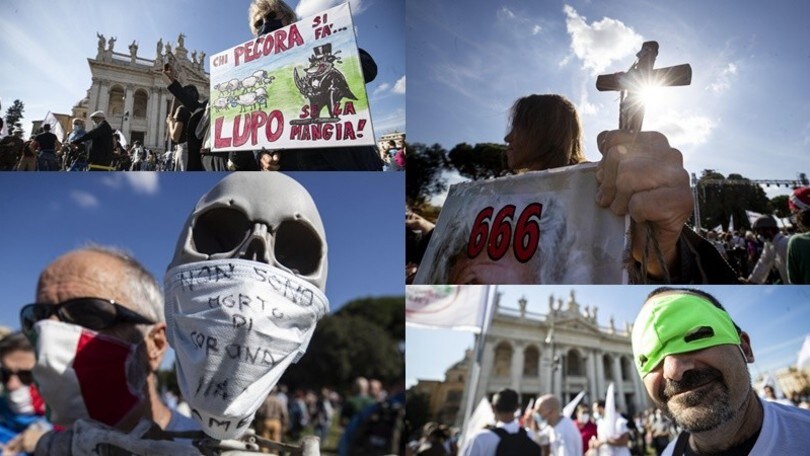 Roma, il corteo dei negazionisti del Coronavirus