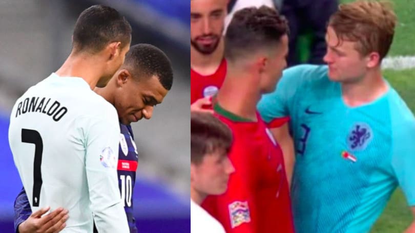 Ronaldo, parole e sorrisi con Mbappé: i tifosi Juve ricordano De Ligt