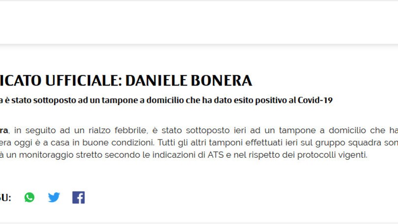 Milan, Bonera positivo al Covid-19