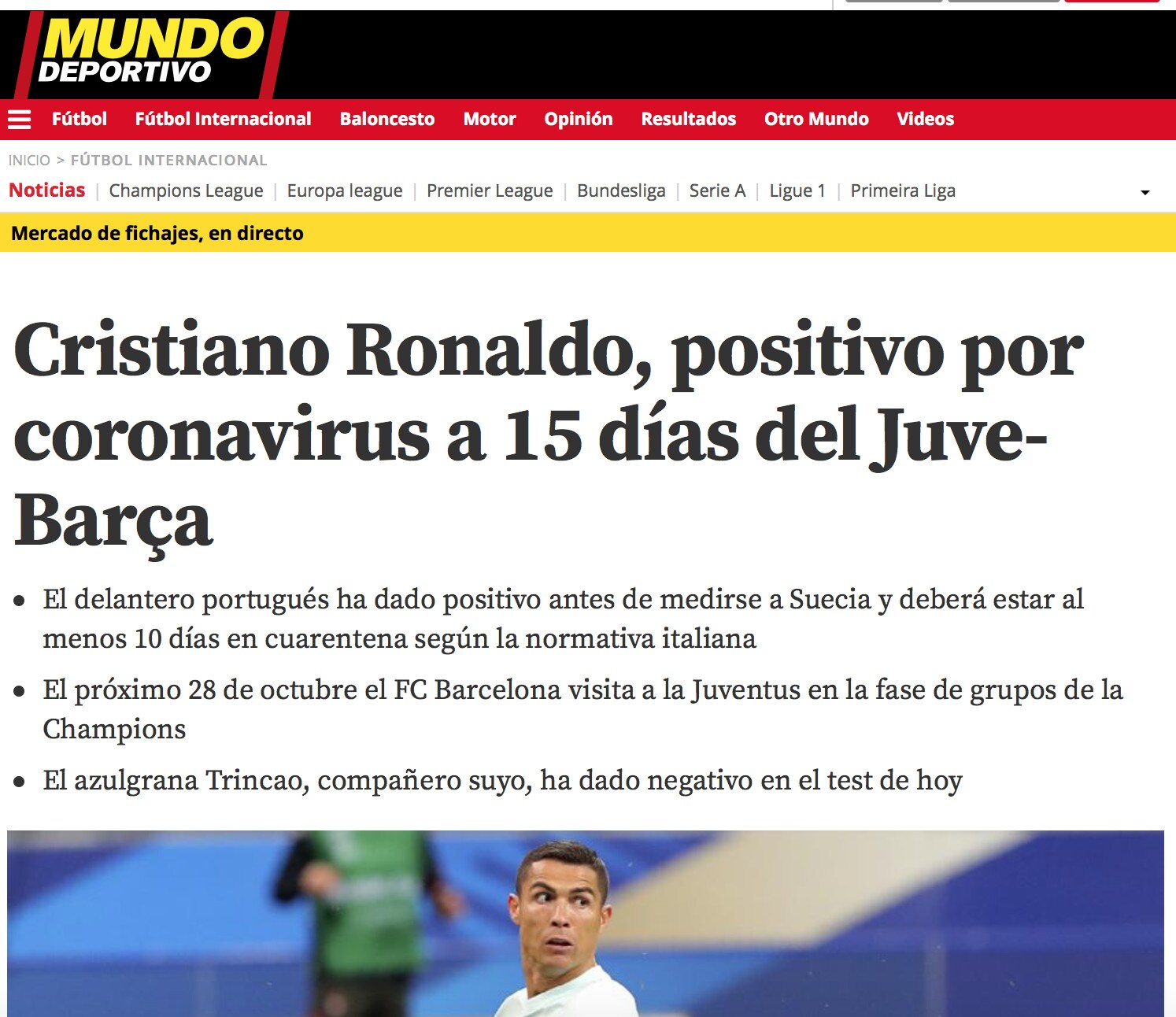 Juventus, Ronaldo positivo. A Barcellona fanno i calcoli