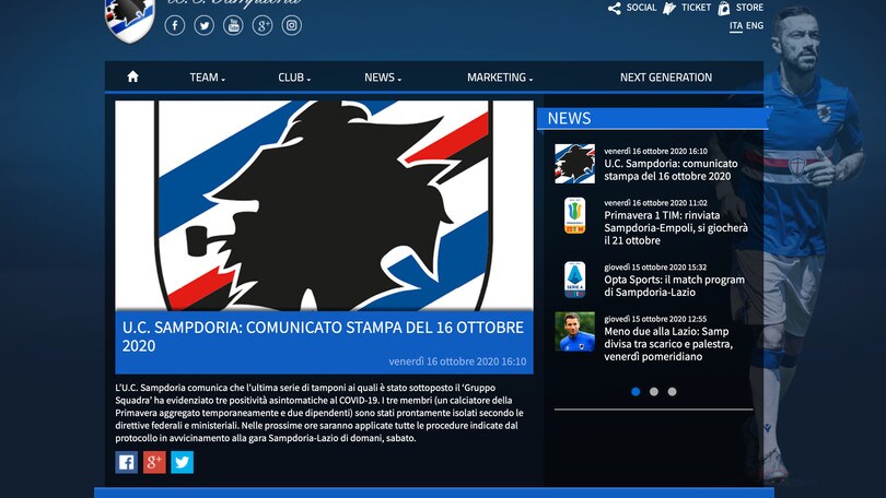 Sampdoria, 3 nuovi positivi al Covid