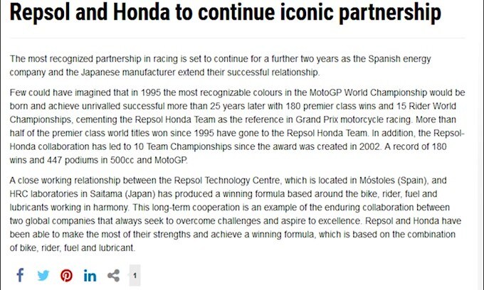 MotoGp, Repsol e Honda insieme fino al 2022