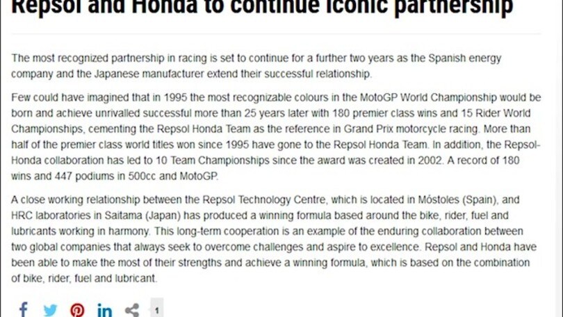 MotoGp, Repsol e Honda insieme fino al 2022