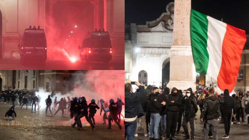 Roma nel caos, protesta a Piazza del Popolo contro il coprifuoco