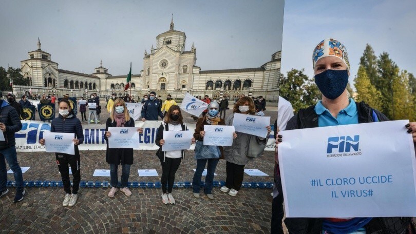 Il nuovo Dpcm chiude le piscine, flash mob dei lavoratori: "Il cloro uccide il virus"