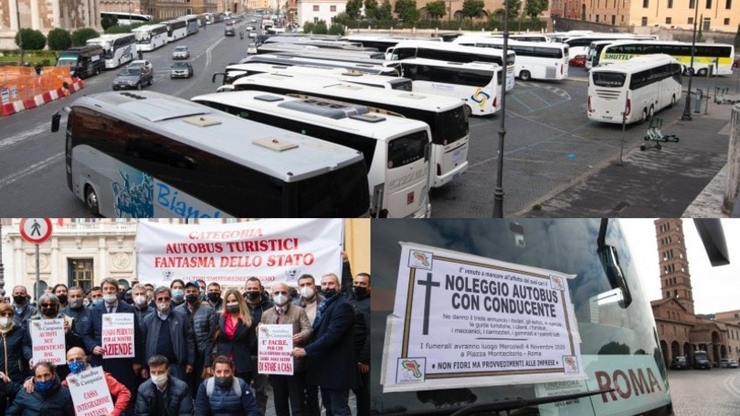 Gli Ncc contro il Dpcm: protesta con autobus davanti Montecitorio