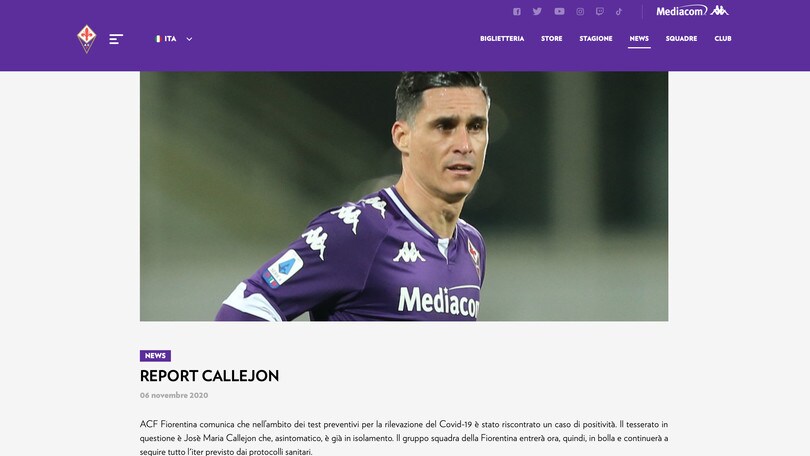 Fiorentina, Callejon ha il coronavirus