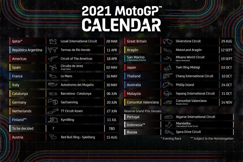 MotoGp, divulgata la bozza del calendario 2021