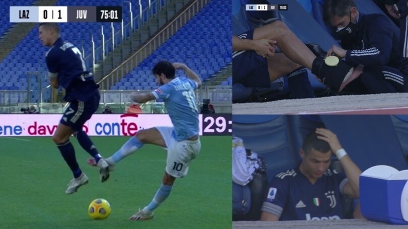 Cristiano Ronaldo va ko in Lazio-Juve: problema alla caviglia