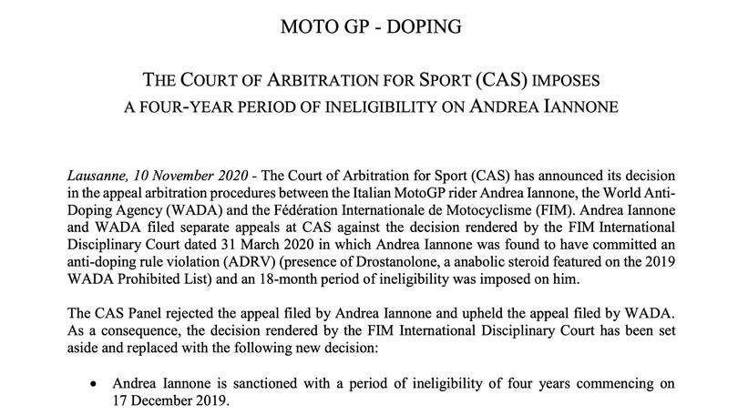 MotoGp, per Iannone squalifica di 4 anni per doping