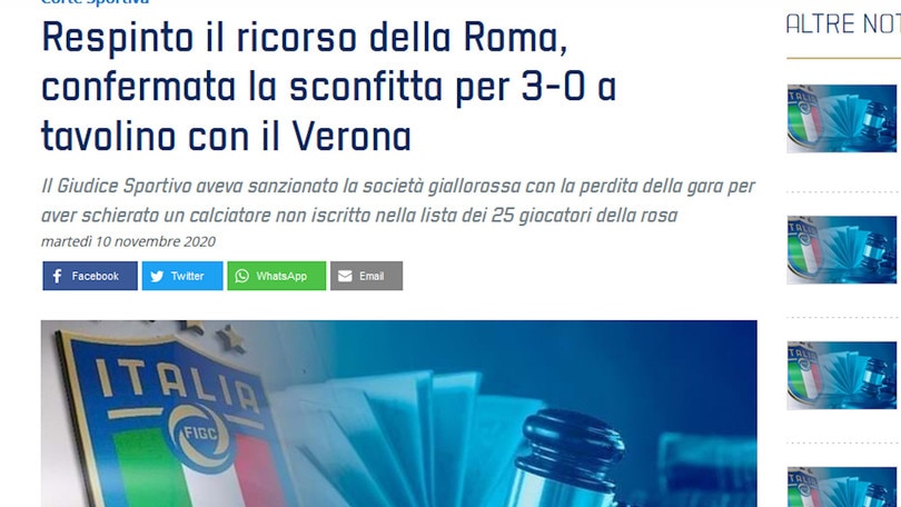 Caso Diawara, respinto il ricorso della Roma: resta 3-0 per l'Hellas