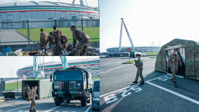 Coronavirus, allestite tende fuori dall'Allianz Stadium