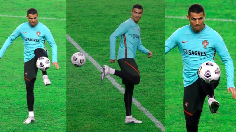 Ronaldo, magie in allenamento con il Portogallo