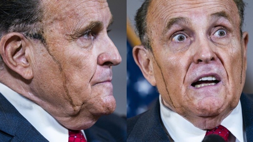 Rudy Giuliani suda... e la tinta per capelli gli riga il viso!
