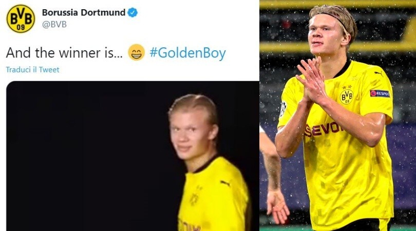 Golden Boy, il Borussia Dortmund celebra Haaland: "And the winner is..."