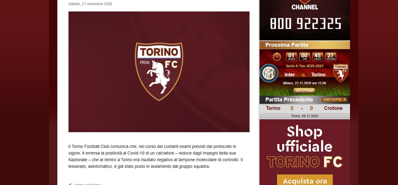Torino, spunta un nuovo giocatore positivo