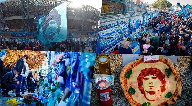 Maradona: fuori dal San Paolo sciarpe, bandiere e pizze